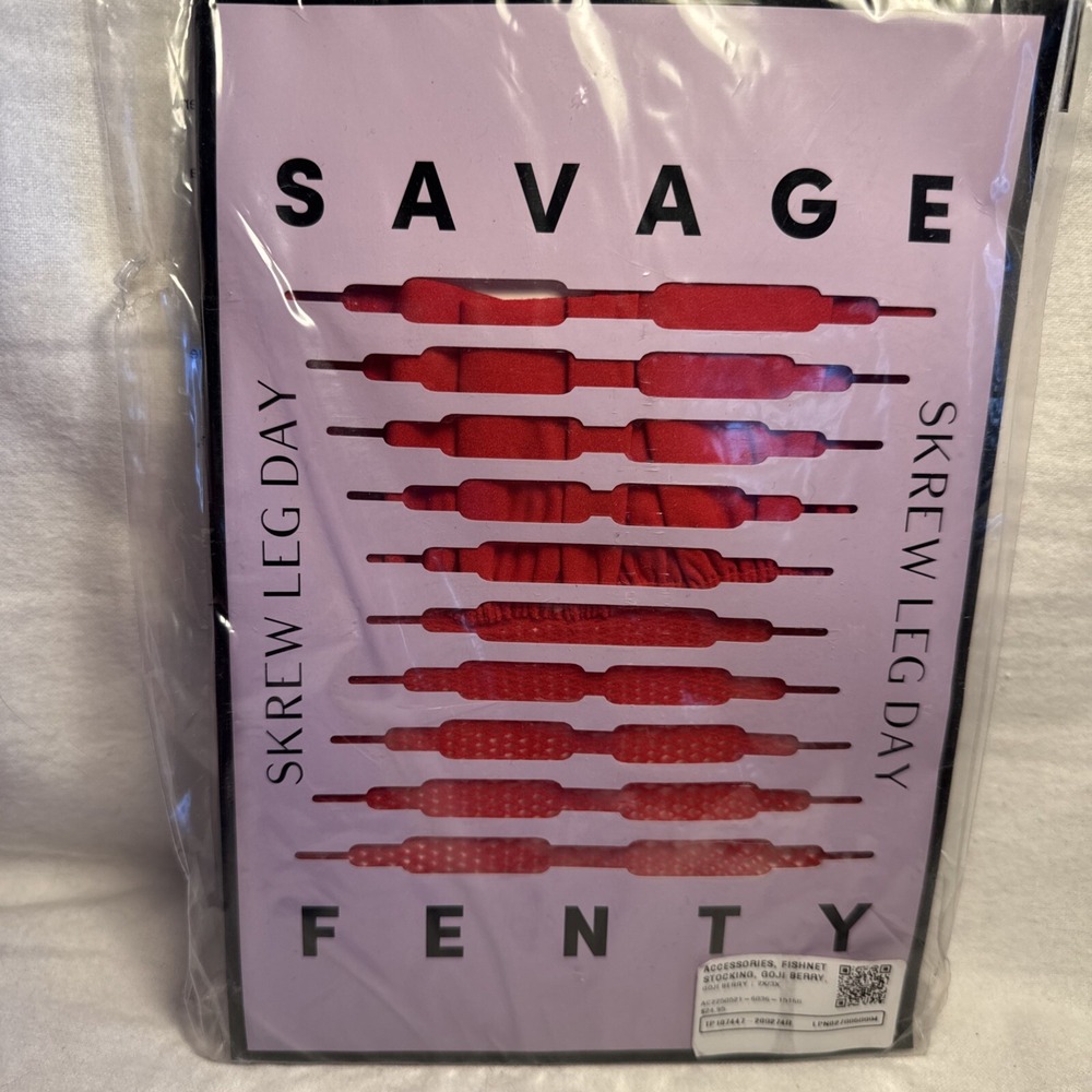 Savage X Fenty Women's Fishnet Thigh High Stocking Red Goji Berry Size 2X/3X NIP
